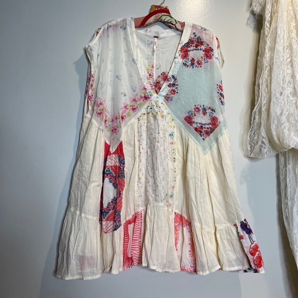Free People Mended with Scarves Pieced Mixed Printed Colorful Mini Dress - Picture 5 of 9